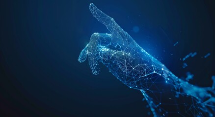 Wall Mural - a hand pointing to the sky with a glowing blue background. ai.