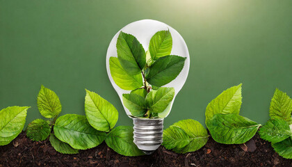 Wall Mural - a light bulb filled with green leaves representing sustainability and eco-friendly innovation in a n