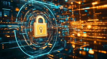 Wall Mural - abstract digital lock on laptop screen