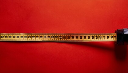 An open measuring tape stretched across a red background,  with ample space for adding custom text or graphics