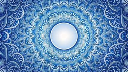 Swirling blue and white pattern with a white central circle and a spiraling formation, vibrant colors, digital, mesmerizing, hypnotic, abstract, motion, movement, vibrant, blue, dynamic