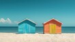 © Alice - A pair of beach huts rests beside each other atop a sandy shore, with the vast ocean as their backdrop