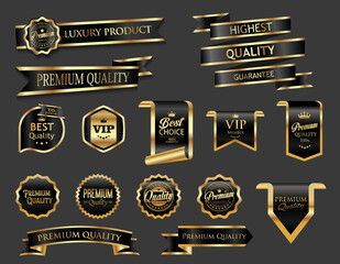 Canvas Print - Gold and black luxury badges and labels premium quality certificate ribbon illustration 