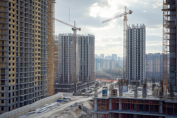 Massive skyscraper construction against blue sky