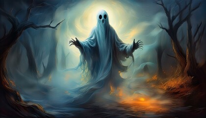 Wall Mural - spooky ghost figure painting of a spirit