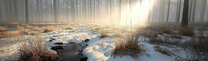 Forest landscape in winter. Abstract snowy landscape. Bright winter nature scene. Winter abstract landscape.