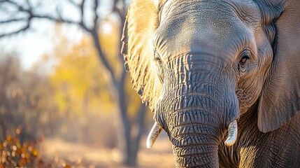 Wall Mural -   Elephant Close-Up with Trees and Leaves Background