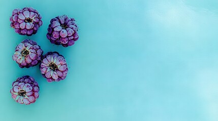 Poster -   Blue surface with purple flower group and blue sky in background