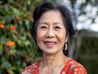 Mature Asian woman smile happy face portrait