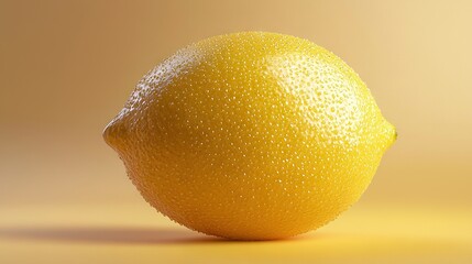 Wall Mural -  Close-up of an orange with water droplets on top, yellow background