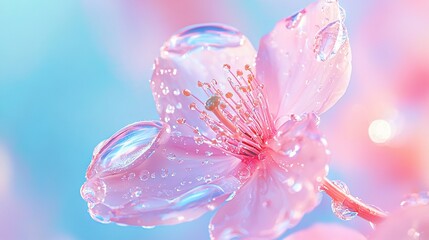 Wall Mural -   A macro of a rosebud adorned with dew-kissed petals against a cerulean canvas