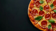 © Mirjana - Delicious pepperoni pizza topped with fresh basil on a black background perfect for promotional messages