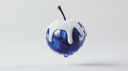 Sticker -   A blue and white apple with iced cream on top and a wooden stick protruding from its top