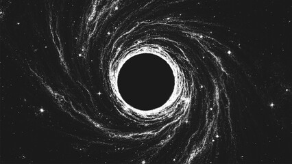 Leinwandbilder - Amazing huge nebula with massive black hole in deep space. Circle shape for banner or poster in stippling style. Retro styled dotwork. Pointillism. Noisy grainy shading using dots. Vector illustration