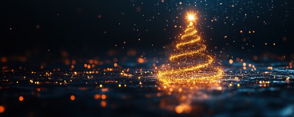 Wall Mural - a glowing spiral light forms a dazzling christmas tree with a star on top, surrounded by twinkling l