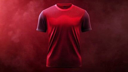 Wall Mural - Red t-shirt design with geometric halftones, front view mockup for sports club uniform 