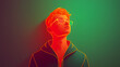 © Tark - An abstract flat illustration of a person. Neon orange, neon green. Generative AI