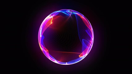 Wall Mural - bright neon 3d sphere in the space. glowing particle 3d energy orb seamless motion. abstract technol