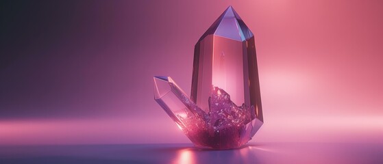 Canvas Print - A single crystal sits on a pink surface. AI.