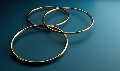 Wall Mural - Three golden circles on a blue background. AI.