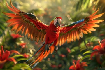 Canvas Print - A colorful bird with its wings spread wide in flight. AI.