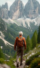 Sticker - A hiker walks along a mountain trail. AI.