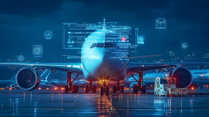 cargo aircraft integrated with digital elements like binary code