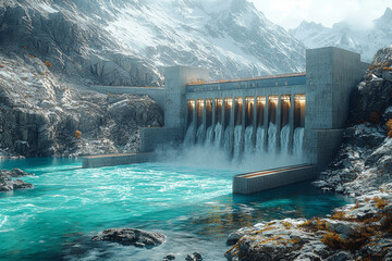 Canvas Print - A hydroelectric plant generating clean energy for an entire region, representing the shift to renewable resources. Concept of hydropower.