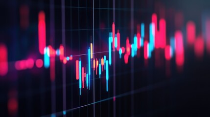 Aufkleber - Abstract Stock Market Candlestick Chart with Blue and Red Glows