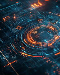 Wall Mural - a close-up view of a digital interface with a circular, glowing orange and blue pattern