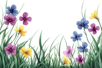 Wall Mural - Clipart of watercolor wildflower frame on white background