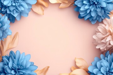 Wall Mural - The template features blue dahlia flowers on a white background, a vintage watercolor floral frame