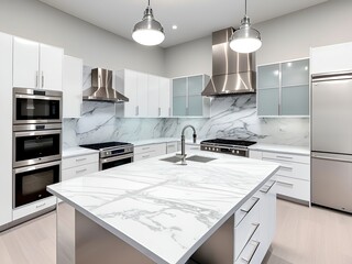 modern luxury kitchen interior with marble surface