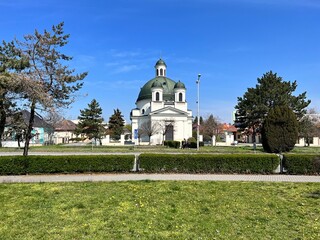 view of the church in the town of Komárno