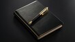 © Kan - Flat lay of luxurious notebook and goldplated pen, premium quality, high resolution, rich textures, sophisticated design, photorealistic quality, elegant aesthetic