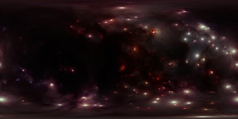 Wall Mural - photorealistic 12k hdri 360° skybox of deep space red nebula and stars - seamless environment map fo
