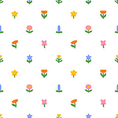 Leinwandbilder - Colorful abstract flower art seamless pattern illustration. Organic nature floral background in vintage style. Spring season collage decoration texture, drawing print.
