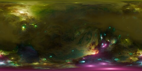 Wall Mural - 360-degree cosmic panorama with vibrant stars and yellow nebula clouds