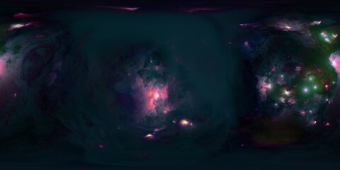 Wall Mural - High-resolution 360° dark cosmic panorama with vibrant nebulae and stars