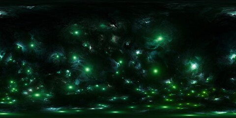 Wall Mural - 12K HDRi Space Environment Map with Green Nebula and Stars in Seamless 360 Degree Skybox for VR and Game Development