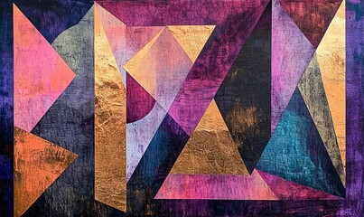 Wall Mural - Geometric shapes created with metallic ink on recycled material reflect creativity and sustainability in contemporary art