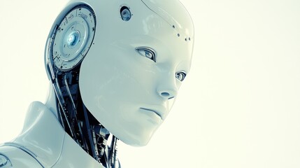 Poster - Close-up of a White, Humanoid Robot's Face with Visible Internal Mechanisms