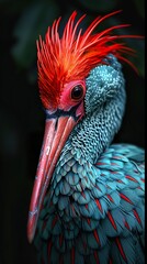 Close-up Portrait of a Vibrant Bird with Red and Blue Feathers