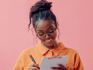 Wall Mural - Stylish Woman Writing in a Notebook