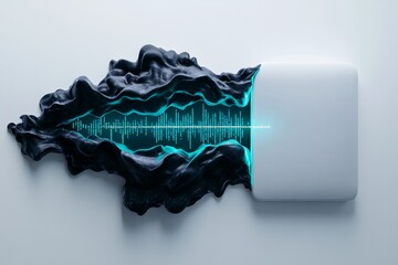 Poster - Cyber-attack is symbolized by a single line of code breaking through a simple firewall, set against a clean white background