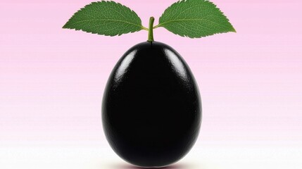 Black Eggplant with Green Leaves on Simple Background