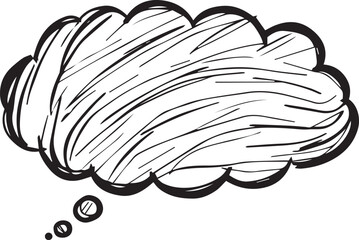 Sticker - black and white hand-drawn thought bubble with diagonal lines inside which could be used for comic books or educational posters.