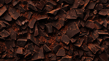 Wall Mural - a close-up, top-down view of chopped cinnamon-infused dark chocolate scattered across the frame