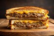 © Sayfar - Cheeseburger patty melt shot from low angle with oozy cheese