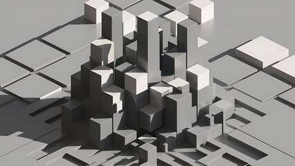 Vector Abstract geometric shape from gray cubes. White squares
